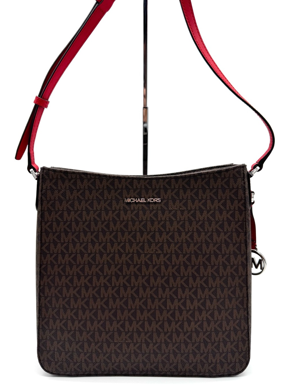 Michael Kors Large Messenger Crossbody Bag Brown/Bright Red